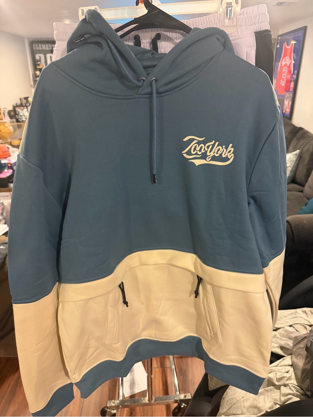 Zoo York Two-Tone Blue and Cream Crewneck Hoodie